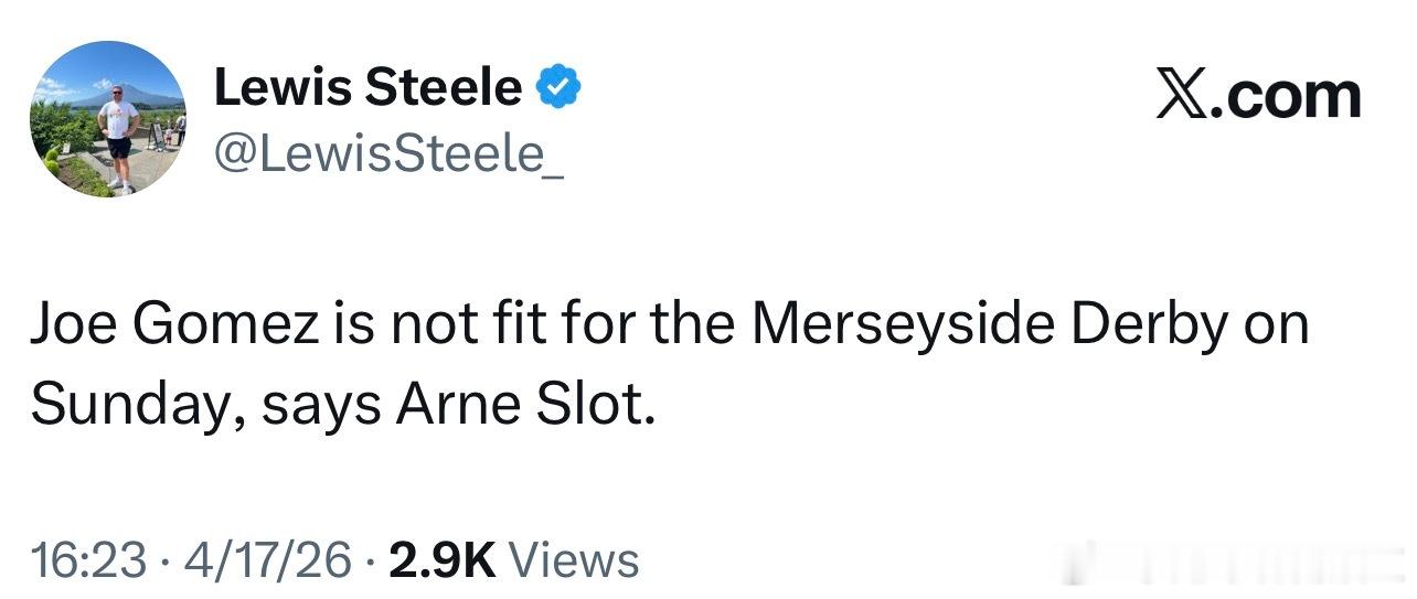 戈麦斯会缺席对阵埃弗顿的比赛6，这还真不能怪斯洛特不爱轮换。这都尽可能省着用了还