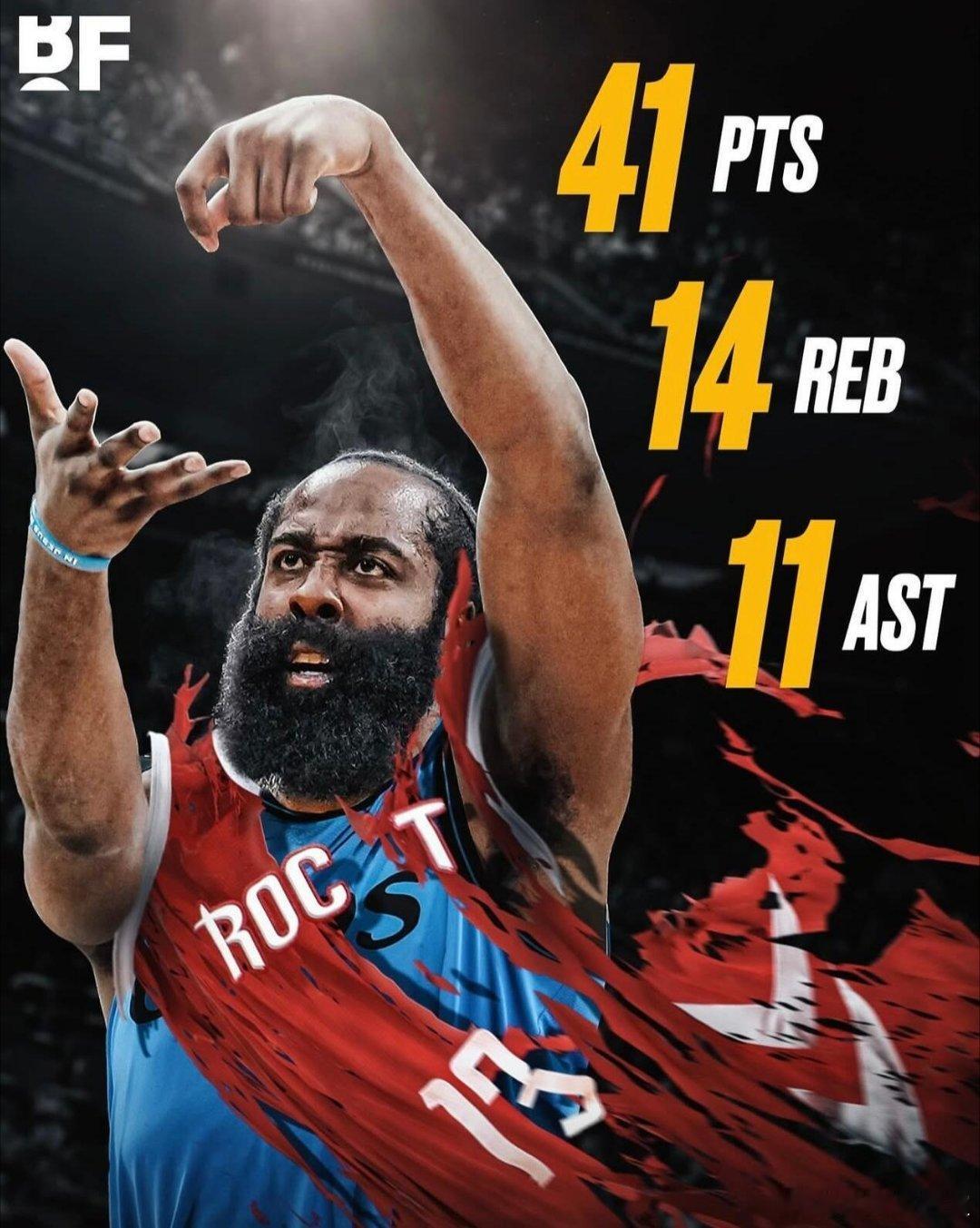 51分钟血战双加时，狂砍41+14+11超级三双！这一夜，哈登就是快船的救世主✅