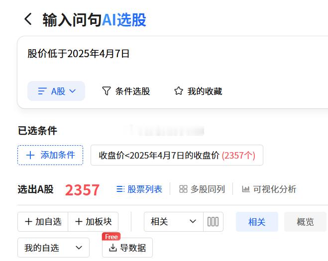 截止7月13日收盘，已经有2357只股票跌破了2025年4月7日的收盘价a股