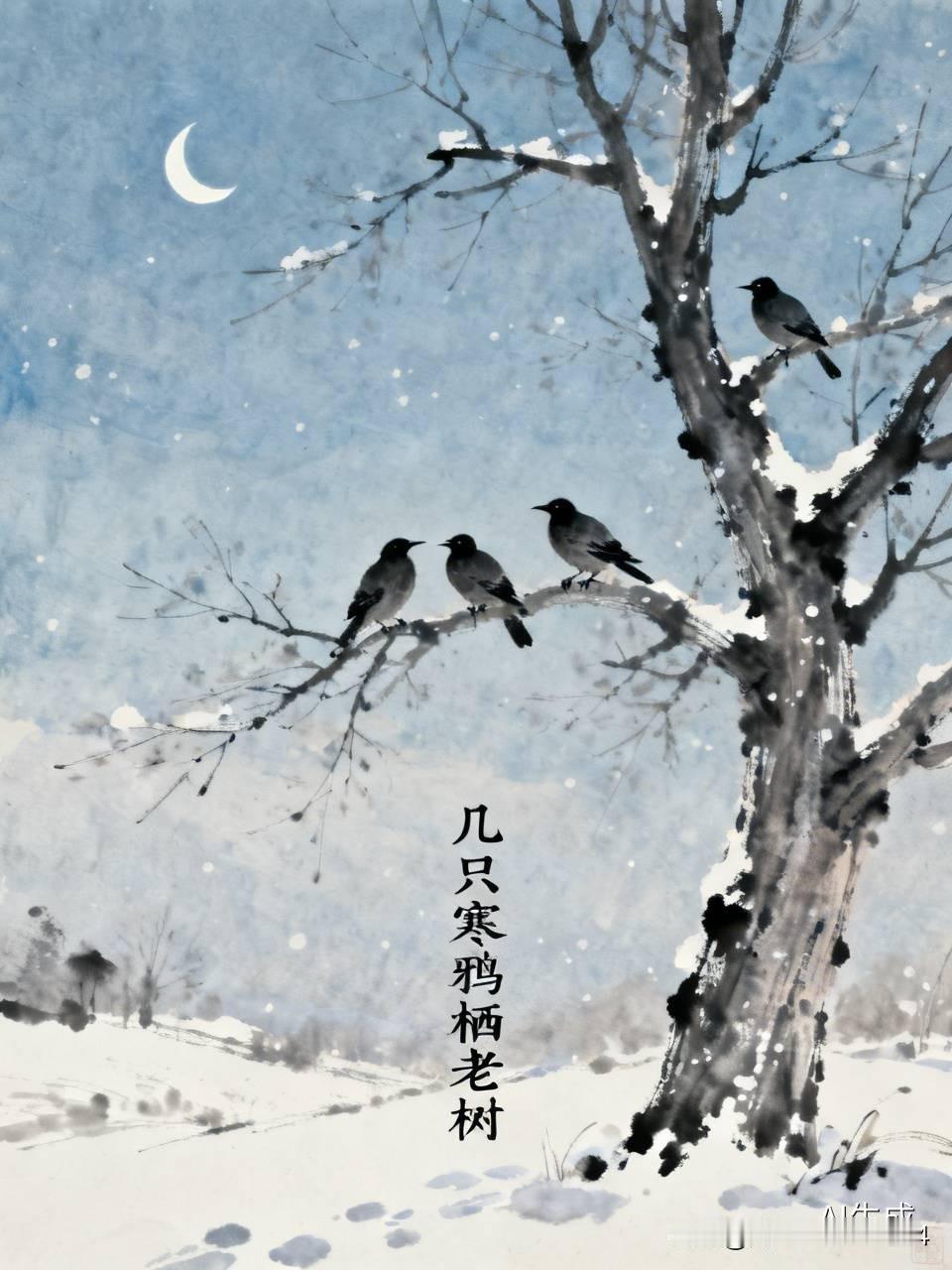 上联：半弯冷月窥茅舍，求下联下联，几只寒鸦栖老树！[捂脸]