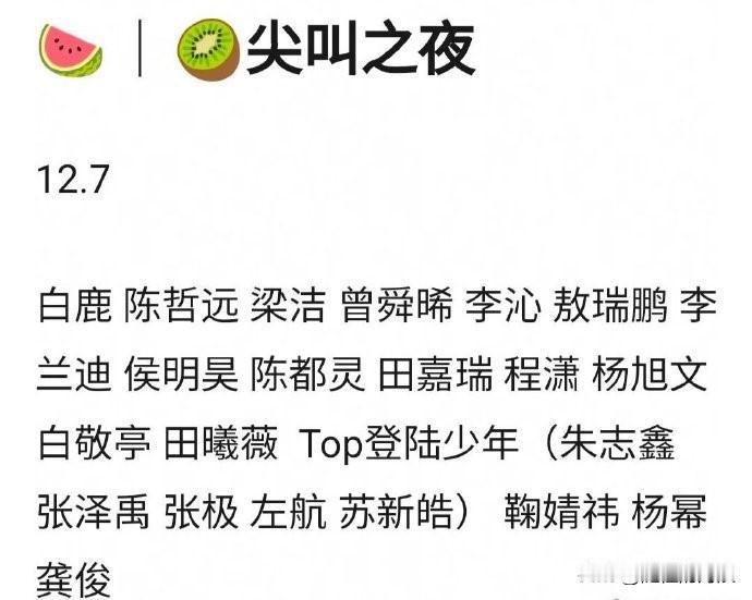网传的12.7爱奇艺尖叫之夜名单，大家看看可信度高吗？

白鹿 陈哲远 梁洁 曾