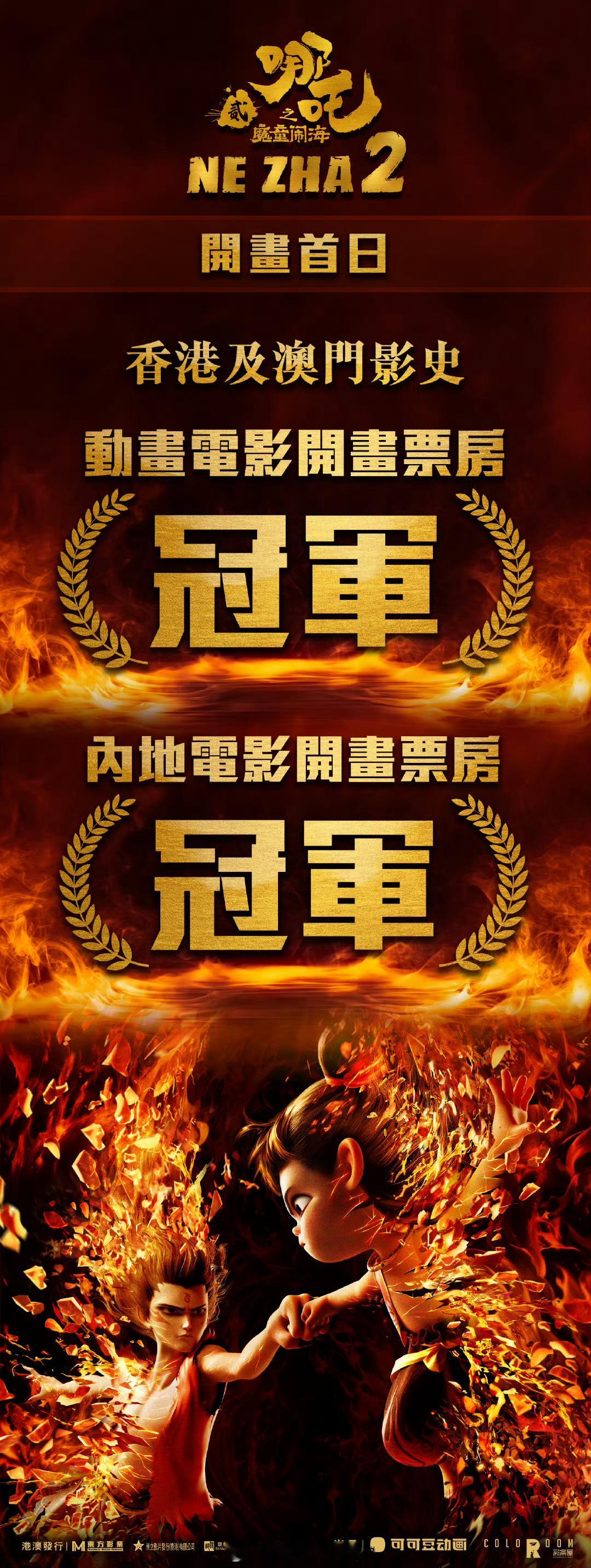 吒儿这么火热🔥电影哪吒之魔童闹海港澳地区首日开画战报：香港及澳门影史动画电影开