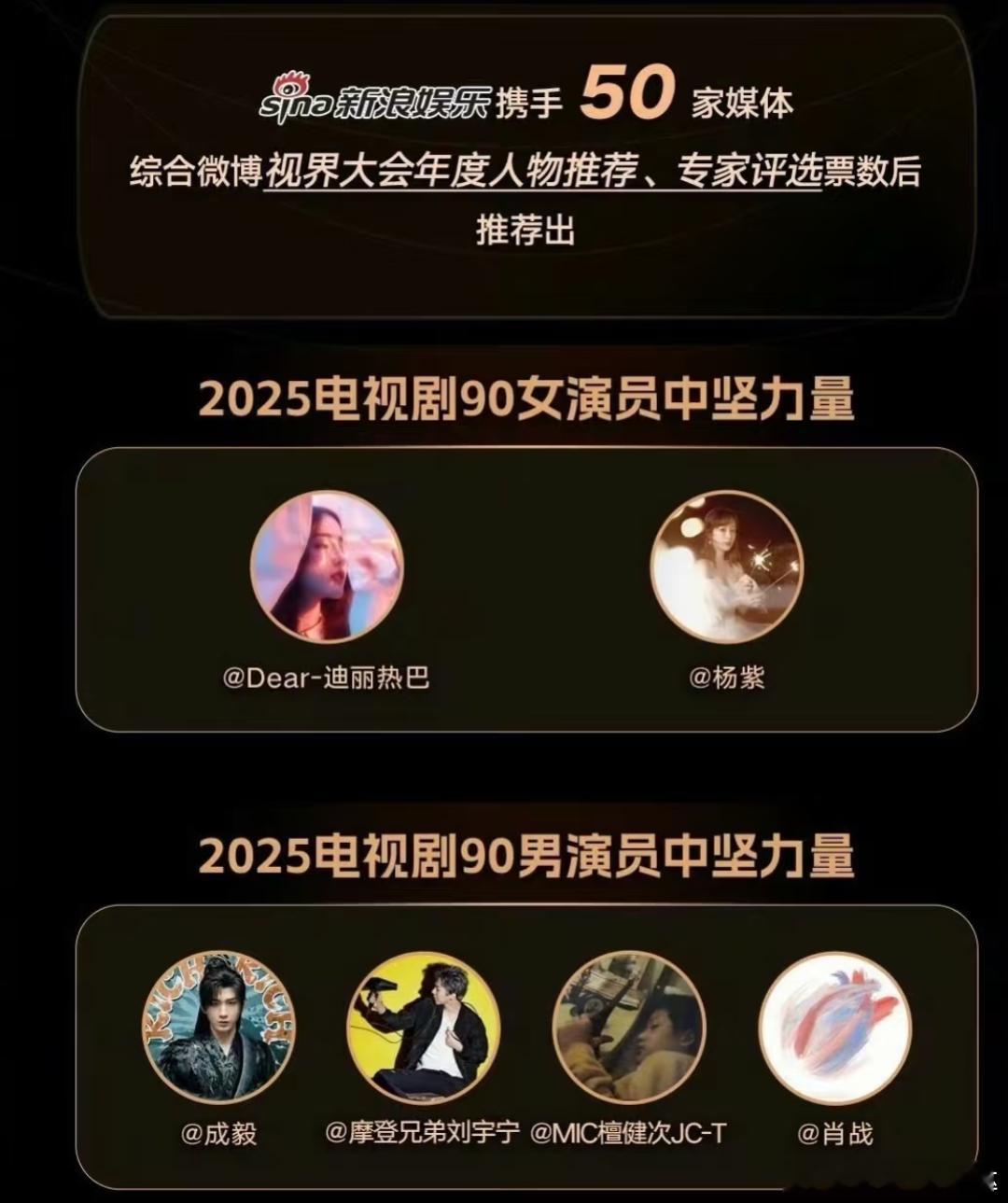 新浪娱乐联合媒体评选的“2025年电视剧演员中坚力量”最新名单 ：90女演员中坚