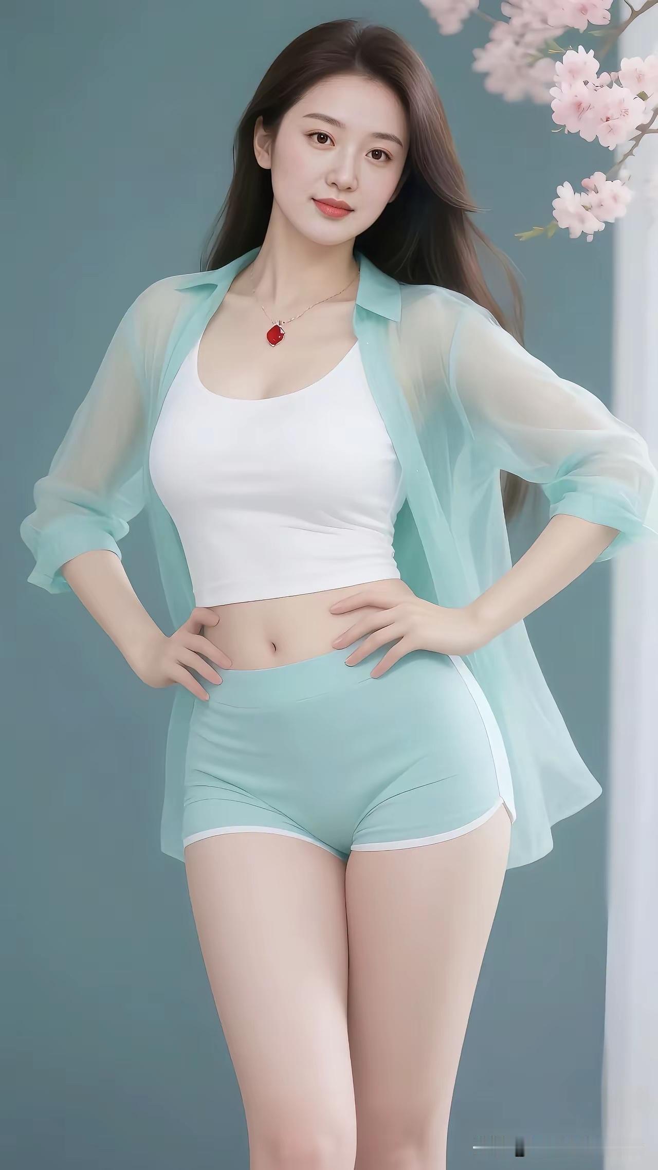 清新少女风穿搭，薄荷绿短裤搭配白色背心，甜美又时尚！💕