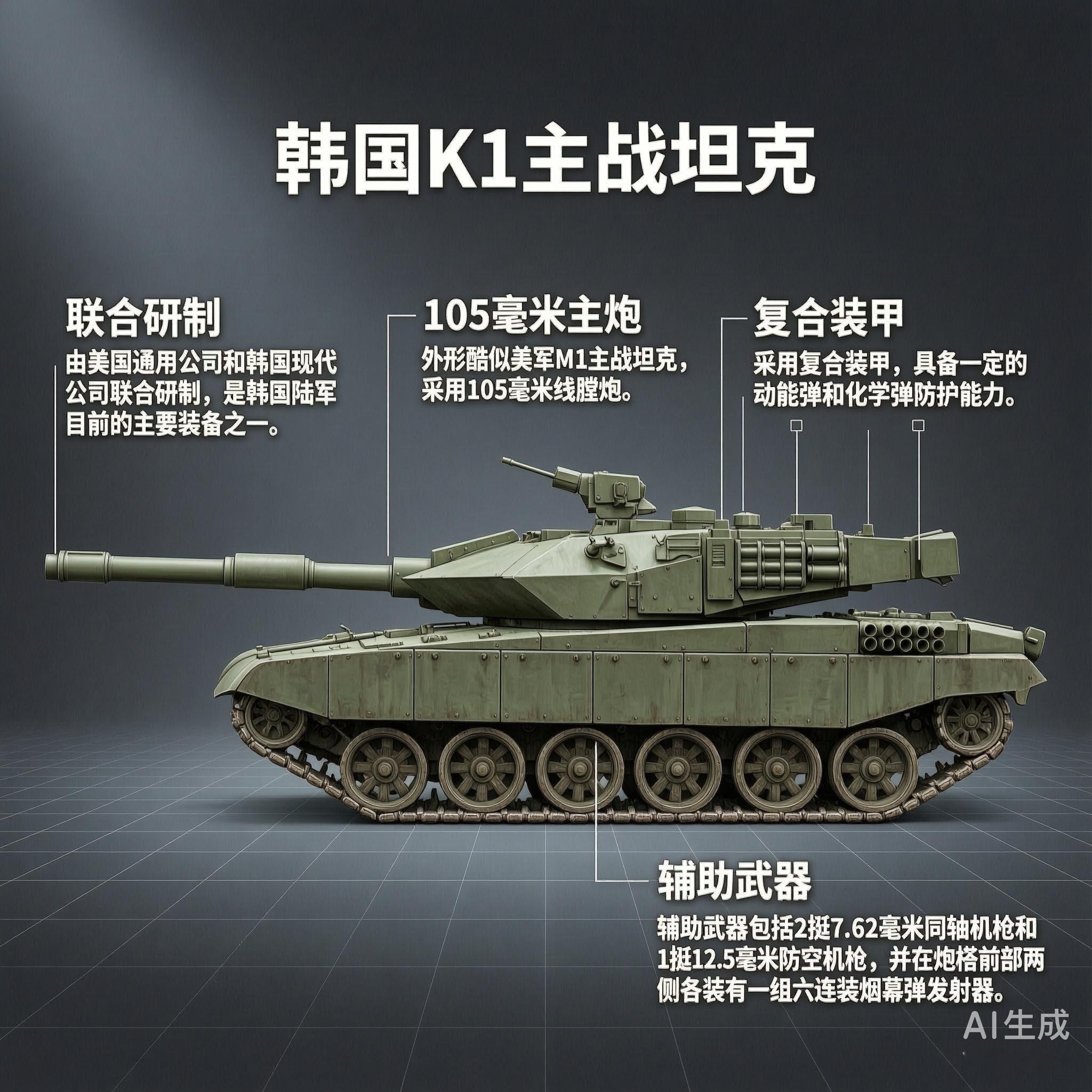 军事ai新视野 韩国K1主战坦克K1主战坦克由美国通用公司和韩国现代公司联合研制