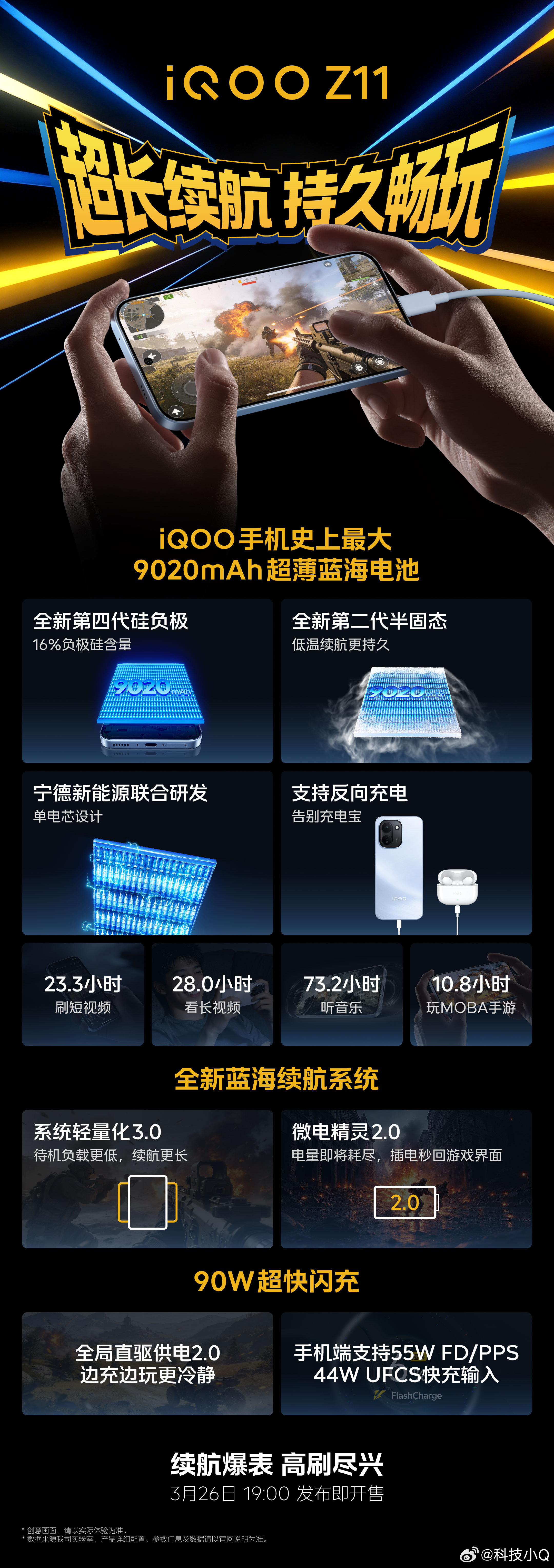 性能续航小超人iQOO Z11系列发布会倒计时一小时，iQOO手机最大电池902