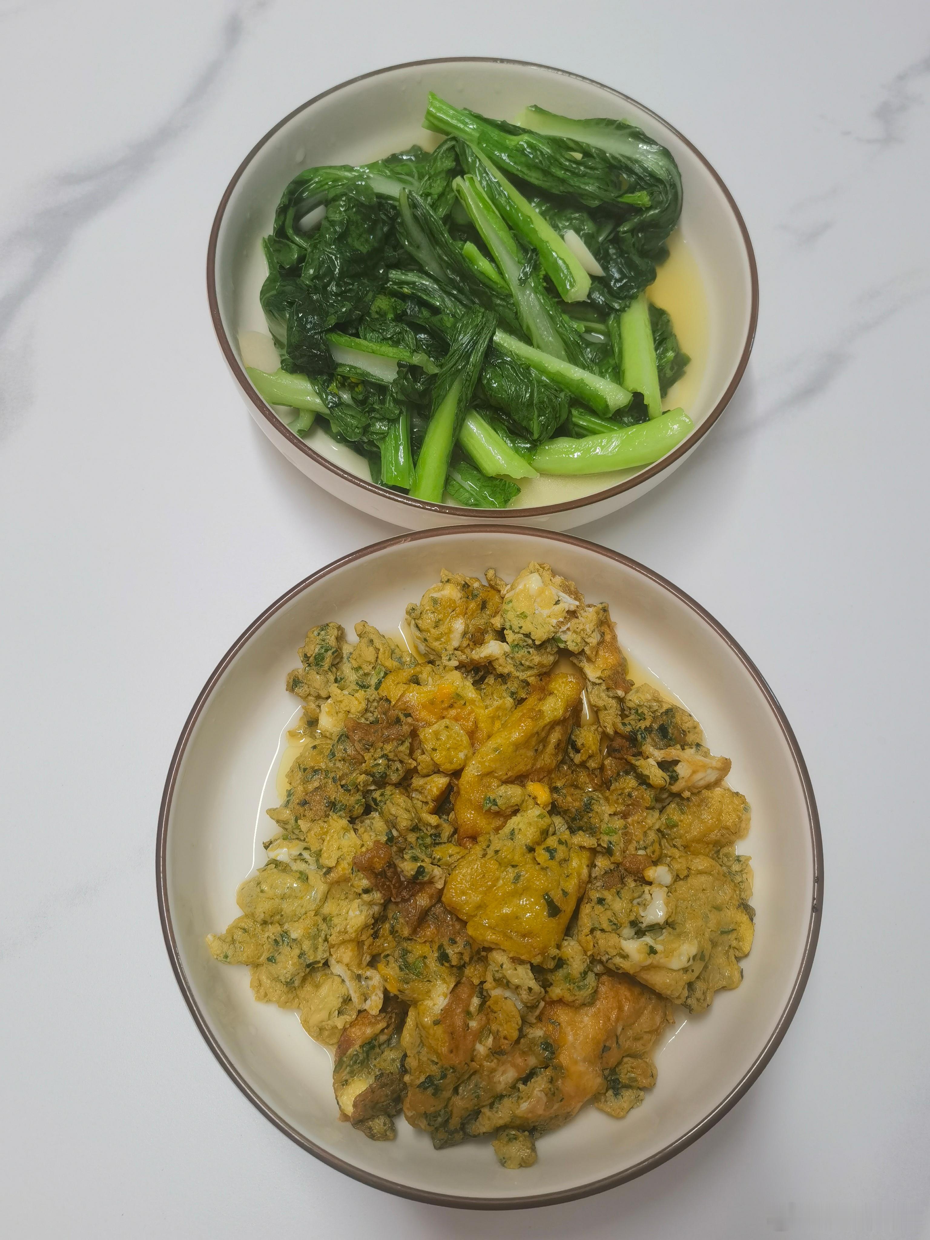 晚餐：煎蛋饼+清炒菜心。“红霞”貌似过去了，没有狂风暴雨了～ 