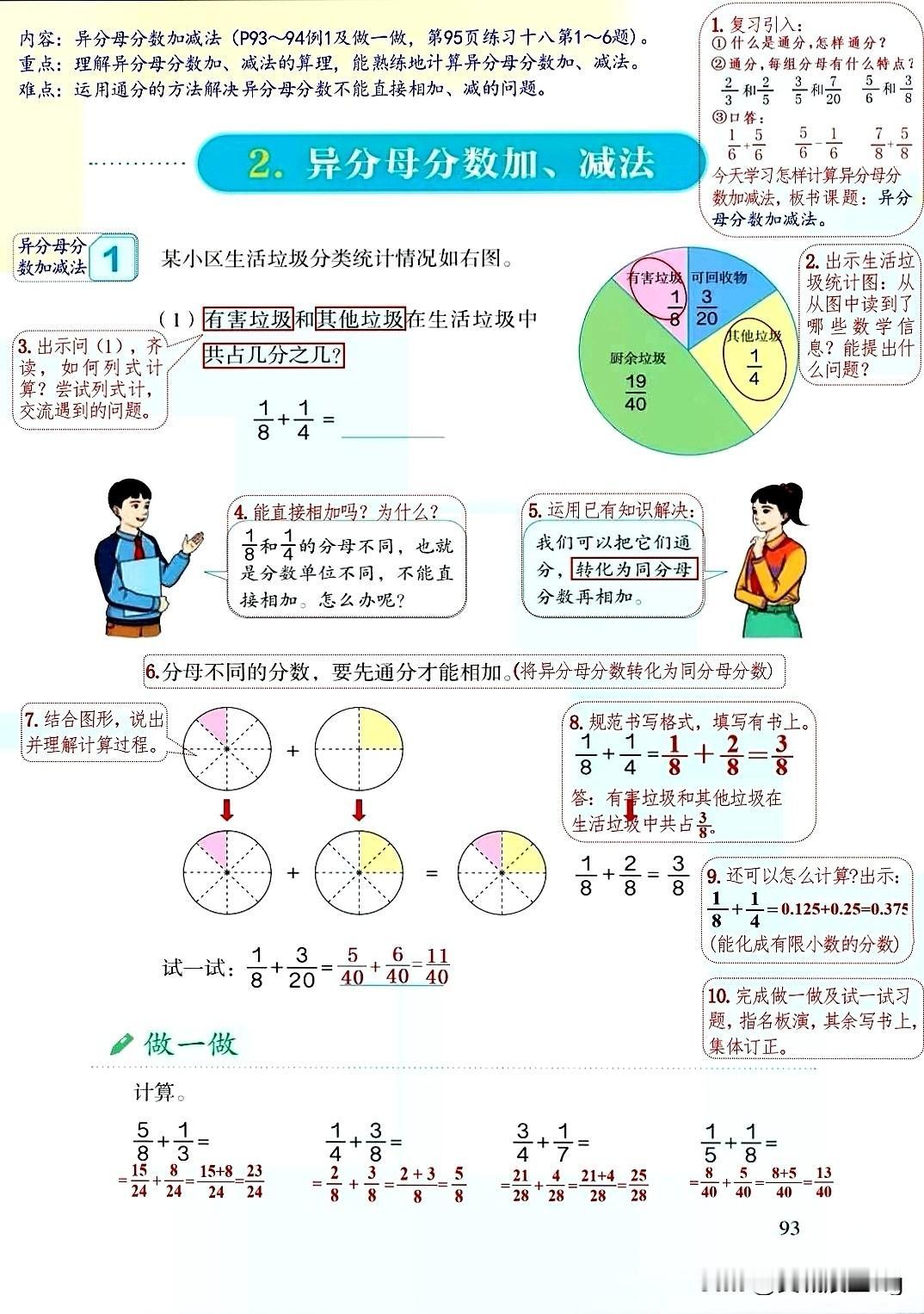 五年级下册数学异分母分数加减法笔记