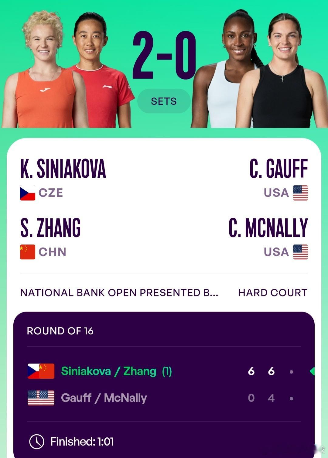 WTA1000多伦多站🇨🇦女双第2轮头号种子张帅🇨🇳/西尼亚科娃🇨🇿