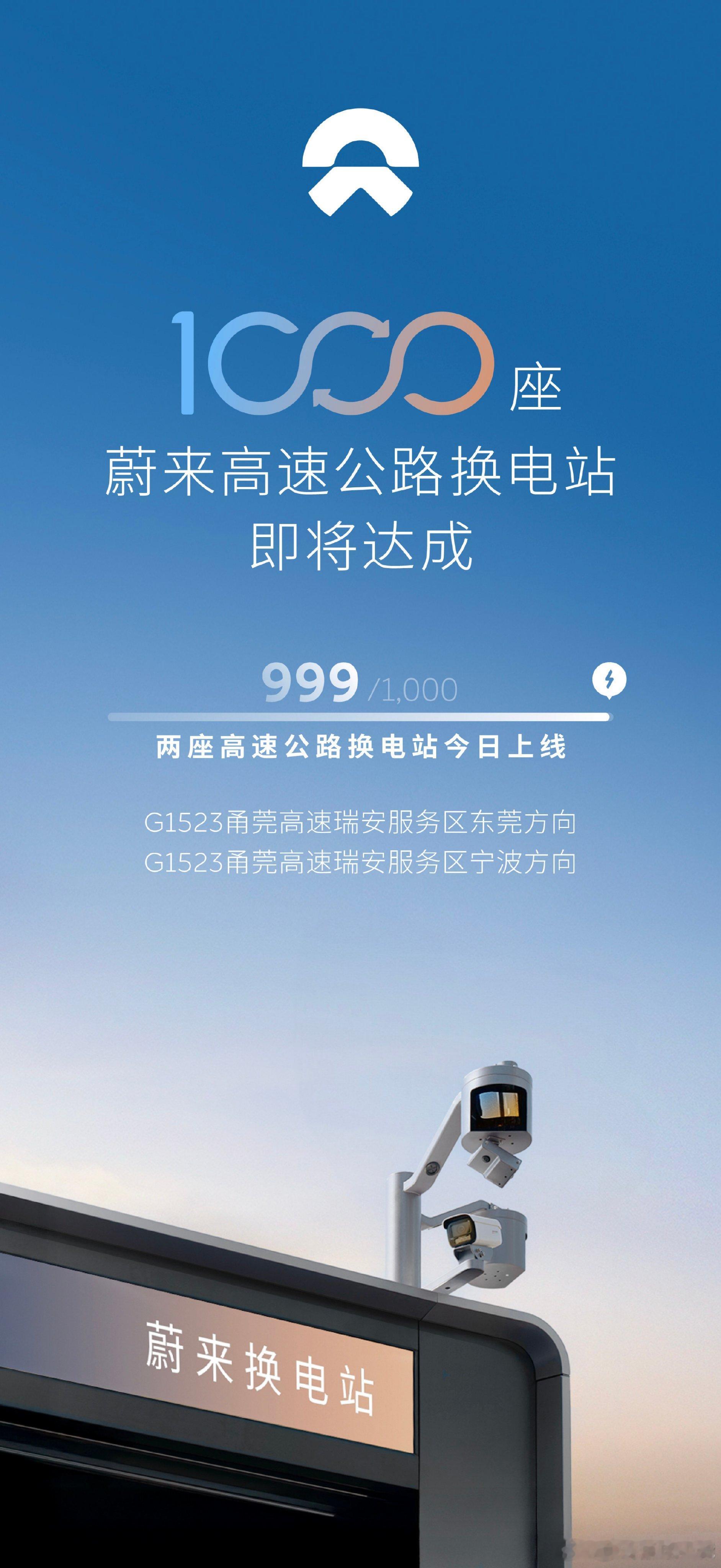 蔚来高速公路换电站 1000 站达成倒计时 1 天了李斌说明天还会有一个消息跟大