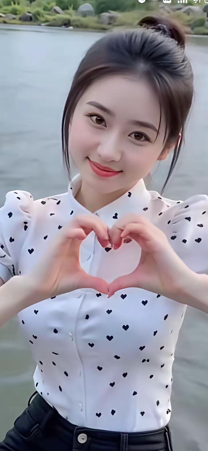 夏日里，美少女们总爱用爱心手势在湖边留影，那是属于她们的心动时刻。在南京玄武湖畔