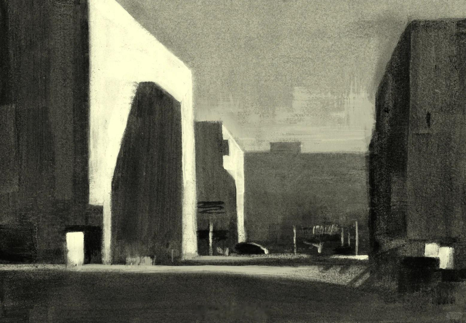 一组黑白调绘画 