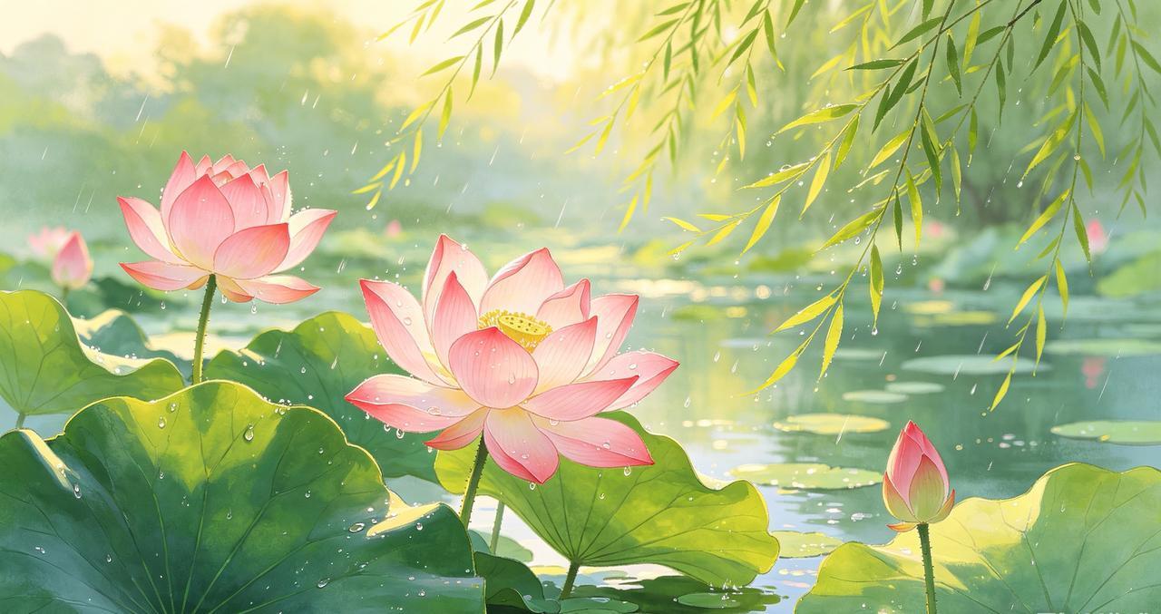 上联：夏雨荷花艳，下联才子请春风柳色新