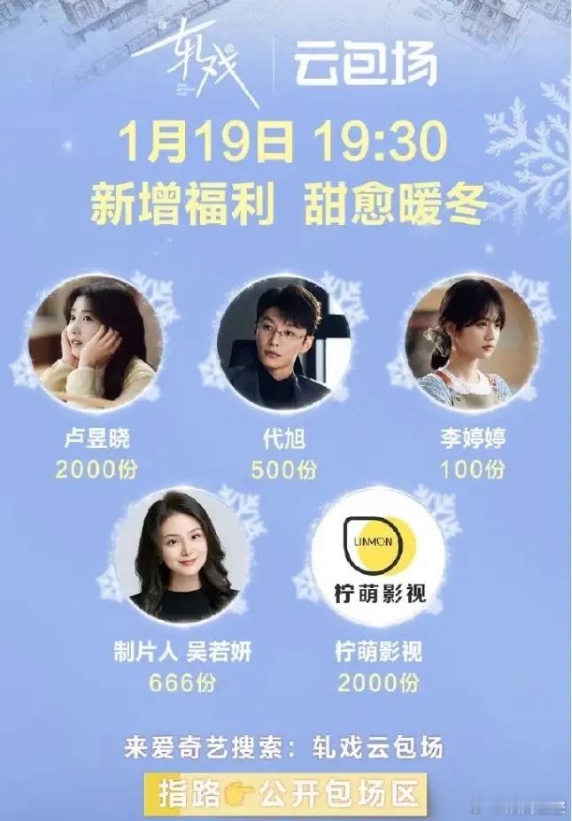 《轧戏》因为云包场吵起来了！《轧戏》官微发的云包场加码没有陈星旭，只有女主卢昱晓