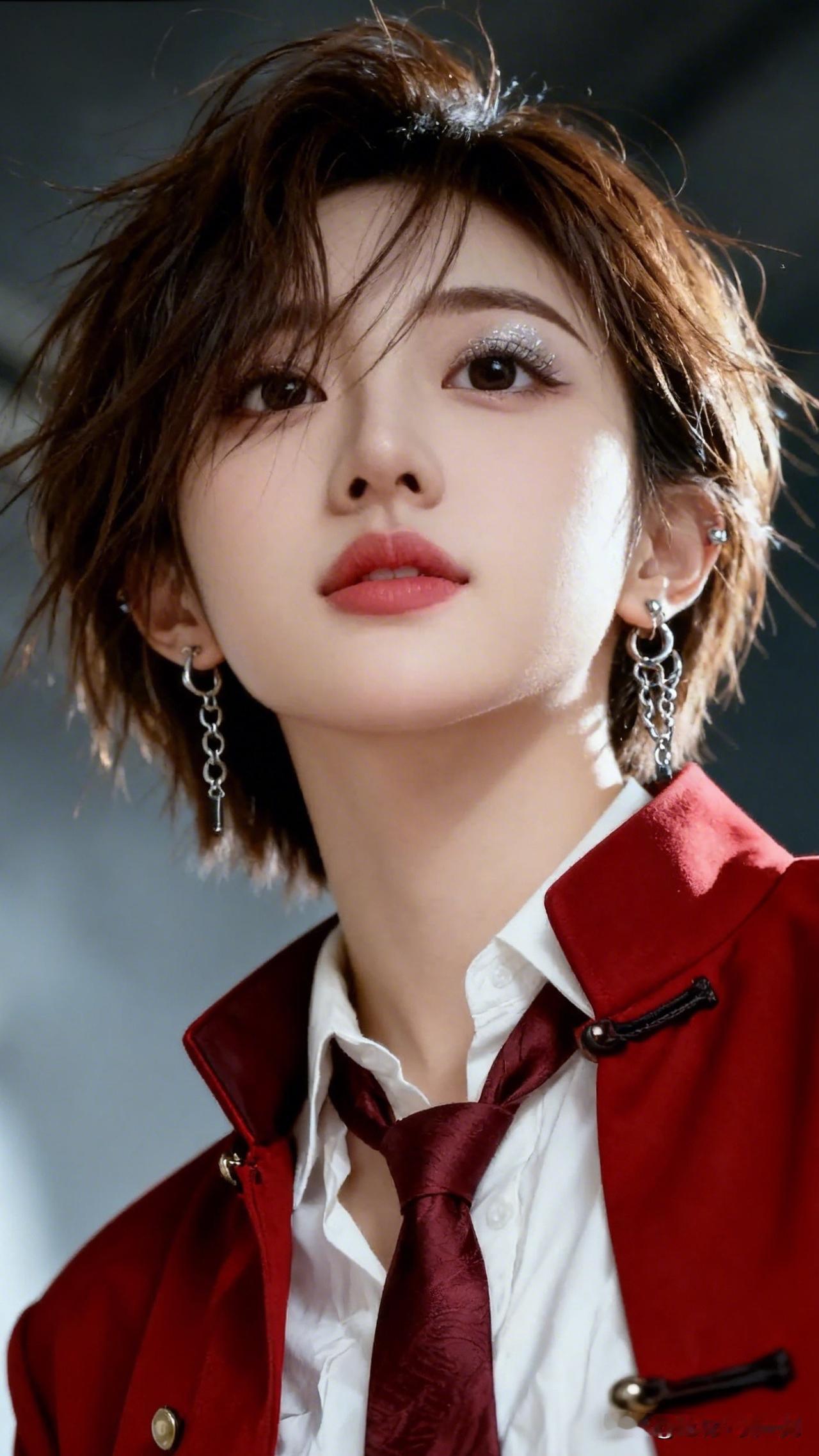 红衣少女 红衣少女，红唇轻启，眼神迷离，耳环闪耀，红衣白衬衫，时尚感爆棚！有气质