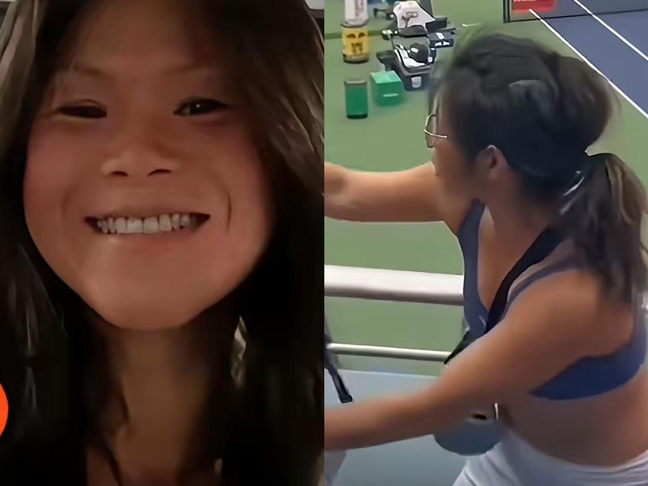 咱来从性格特征，
扒扒大闹上海网球赛的谢女士。
就说长相，感觉她

打小就不自信