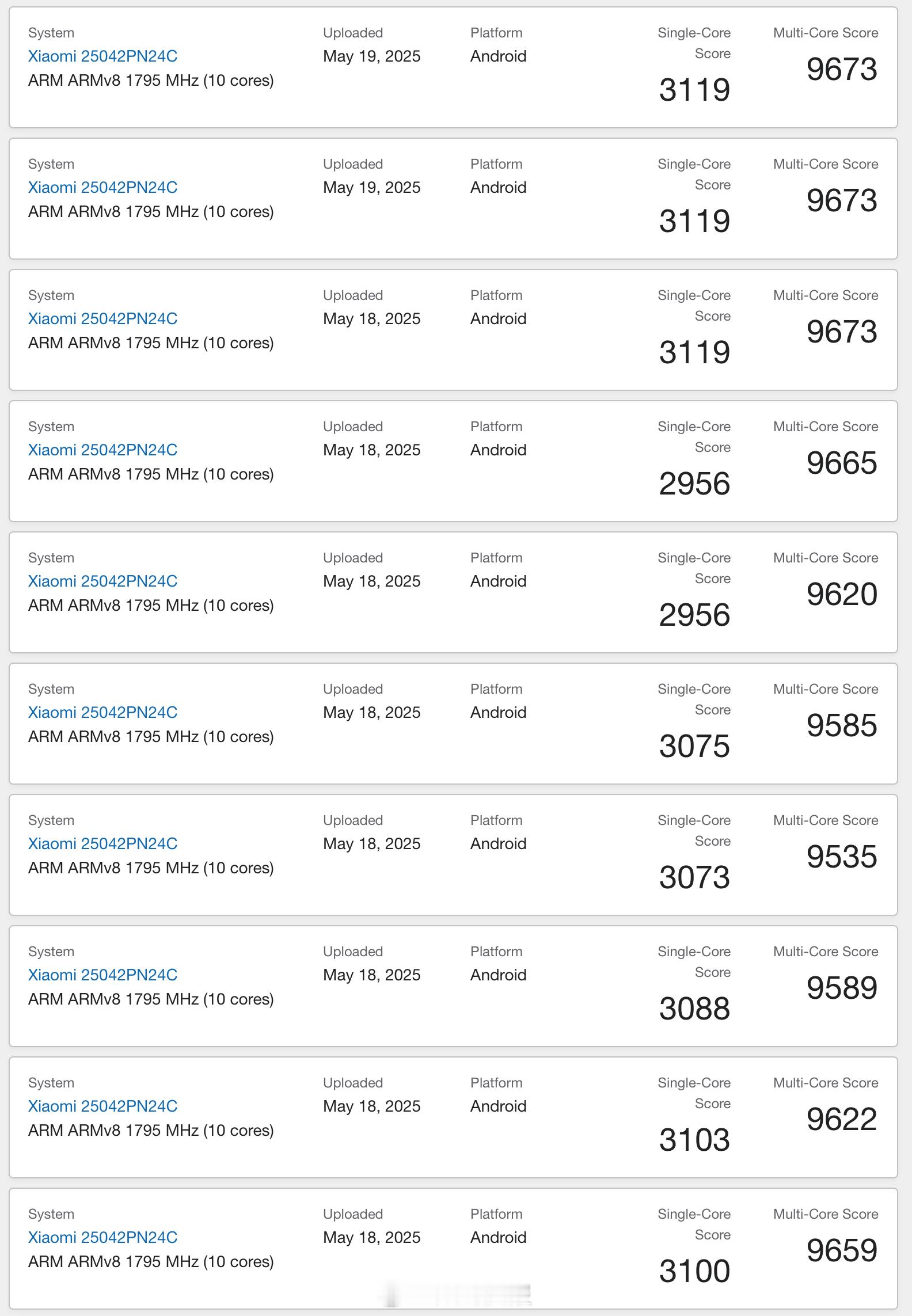 图1：小米玄戒O1跑分图2：苹果A18 Pro跑分图3：联发科天玑9400+跑分