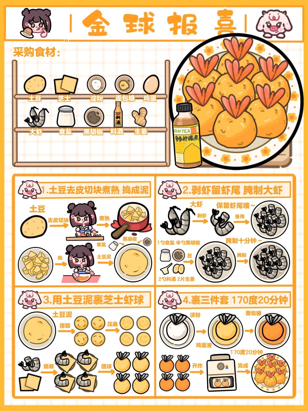 手绘食谱🍤｜一口惊艳‼️外酥里嫩🧀财源滚滚