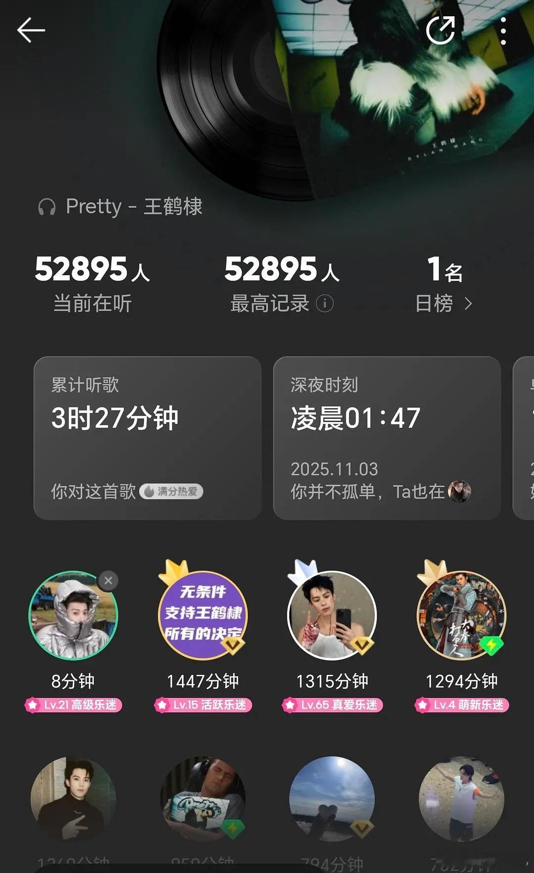 王鹤棣发歌第3天，仍然有5万多人同时在线听歌，什么水平[流鼻血] ​​​