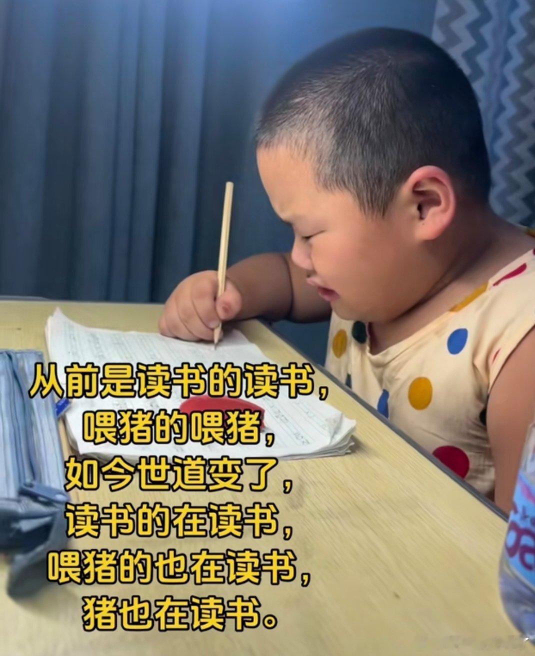以前是读书的读书，喂猪的喂猪现在是读书的读书，喂猪的读书，猪也在读书 