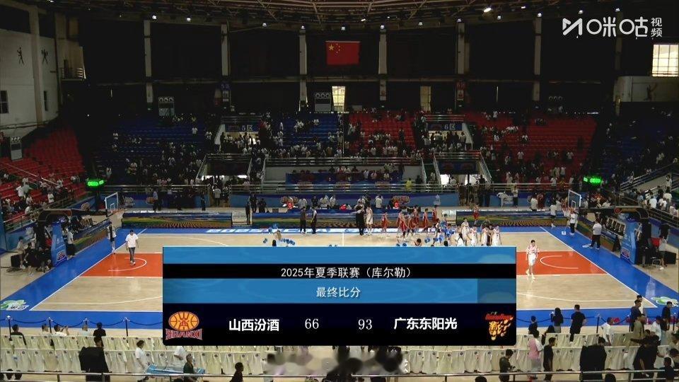 比赛结束，广东东阳光93-66大比分战胜山西汾酒，拿到库尔勒站CBA夏季联赛两连