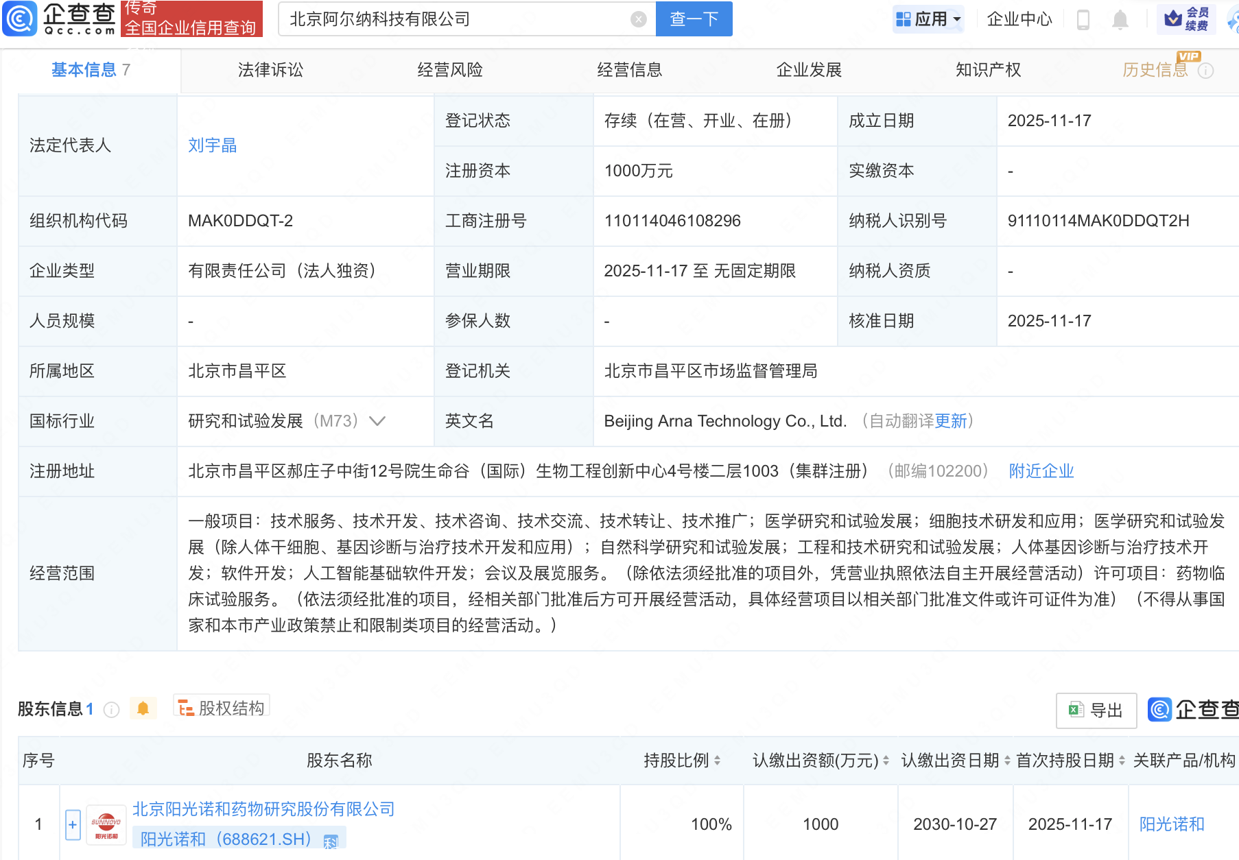 阳光诺和成立科技新公司，含AI软件开发业务