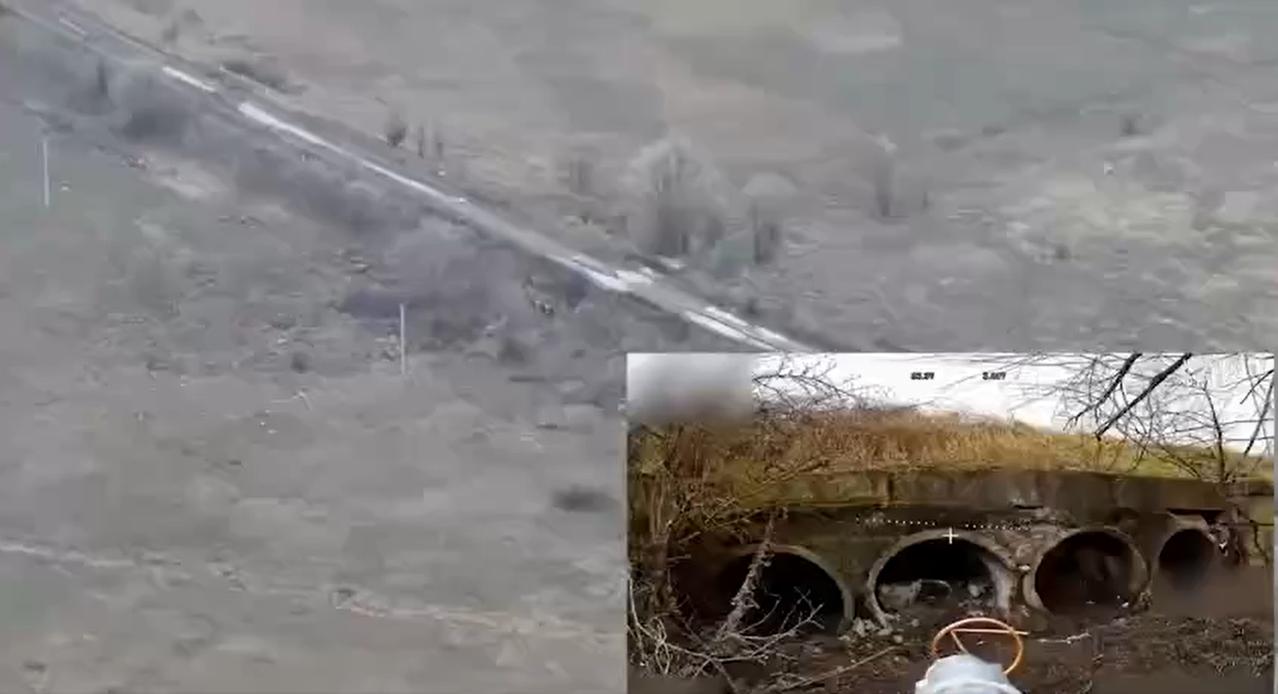 一段无人机拍摄的视频，显示俄罗斯使用光纤FPV无人机在乌克兰控制区一条重要的沥青