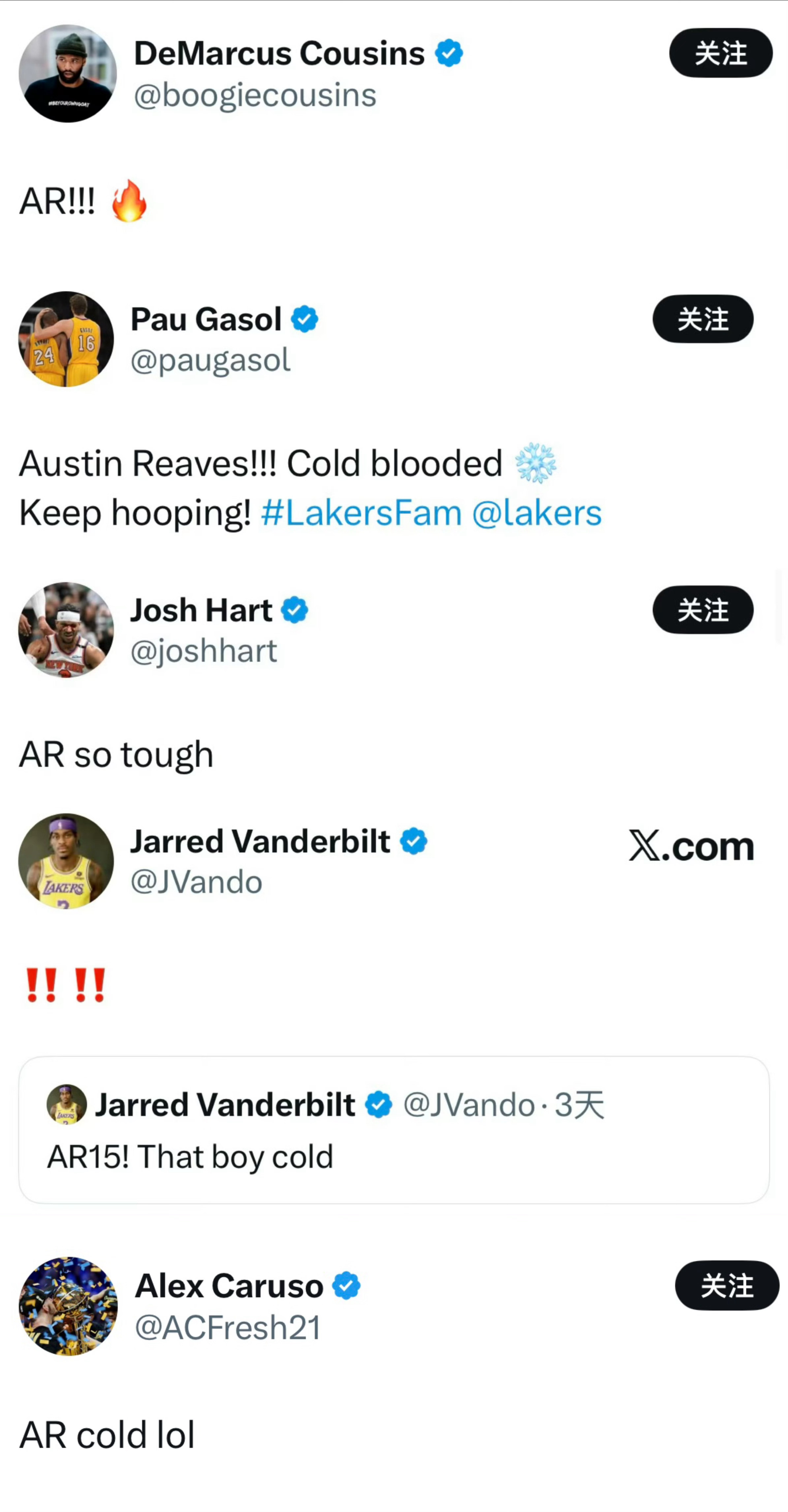 除了77和老詹，还有众多球星赞叹里夫斯神级表现🔥 ​​​