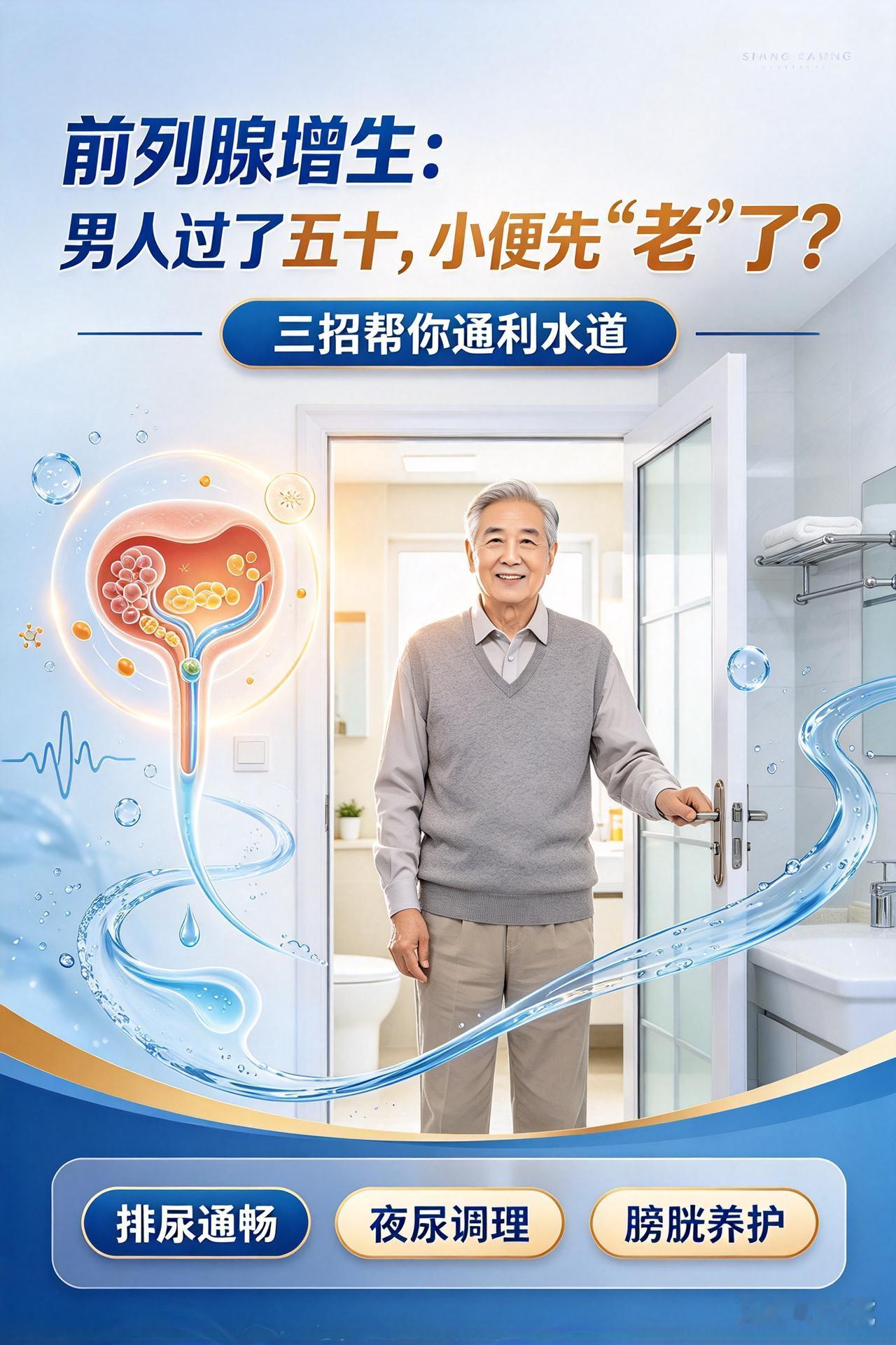 前列腺增生：男人过了五十，小便先“老”了？三招帮你通利水道
 
门诊里不少中年男
