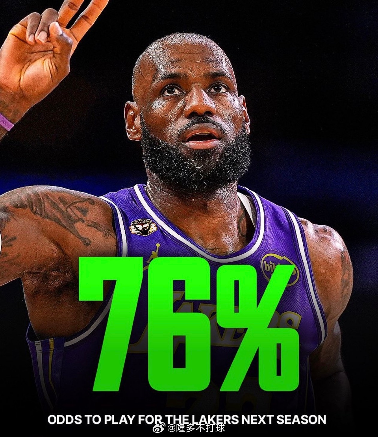 😏虚惊一场！勒布朗-詹姆斯下个赛季继续为湖人队出战的概率为76% 