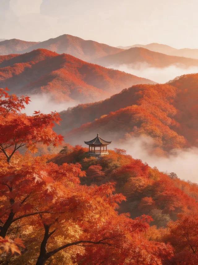 上联：千山红叶燃诗意
下联：万水碧波总是情