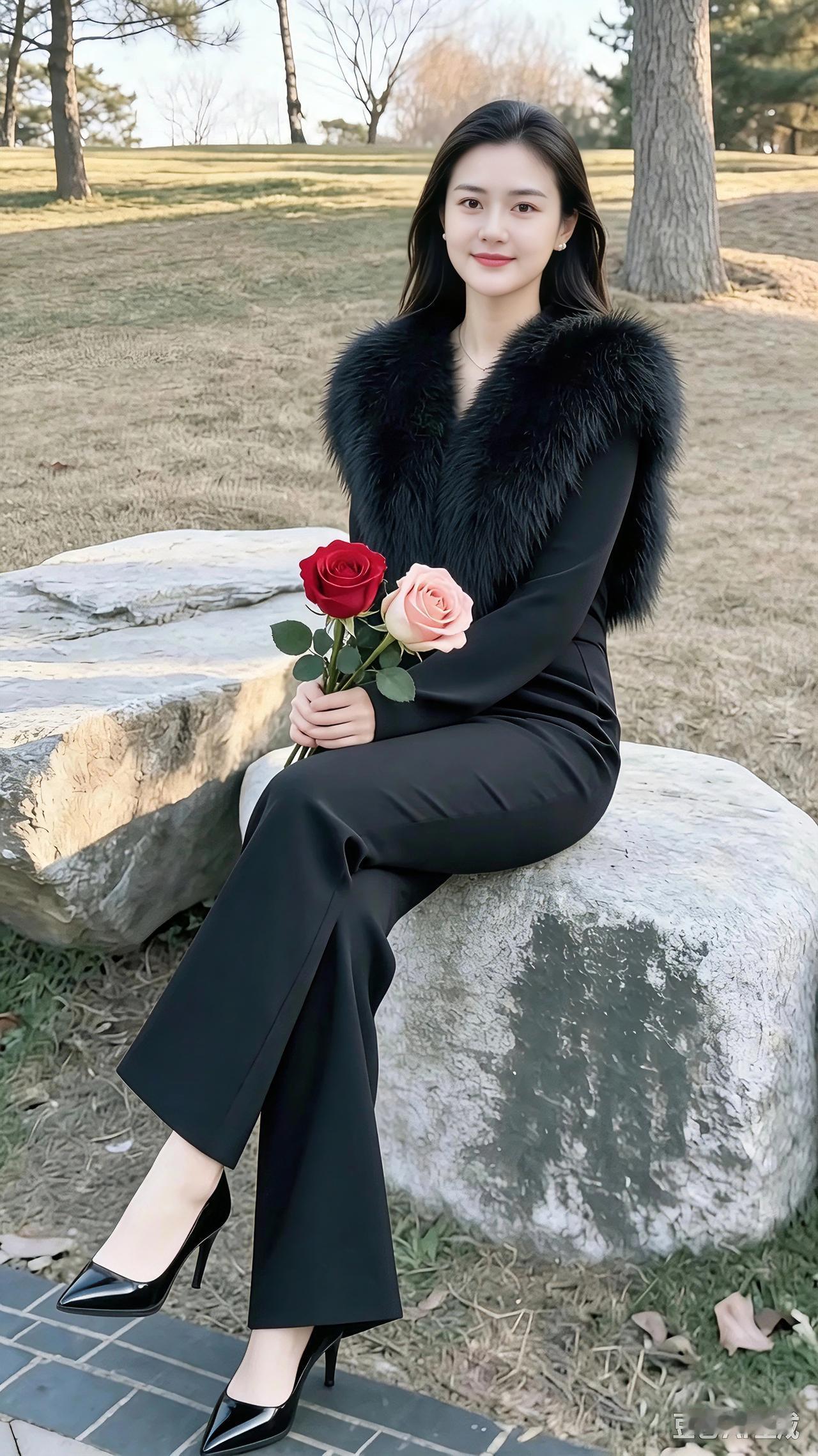 手捧玫瑰色鲜艳🌹
不知花儿送哪边
静待有缘心上人
共赏风光笑开颜✨