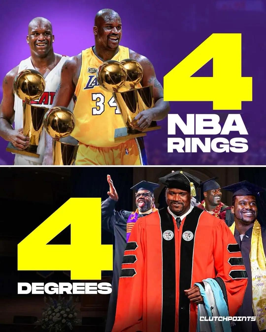 没想到奥尼尔居然这么厉害！
之前只知道他有4个NBA总冠军，没想到他还有4个大学