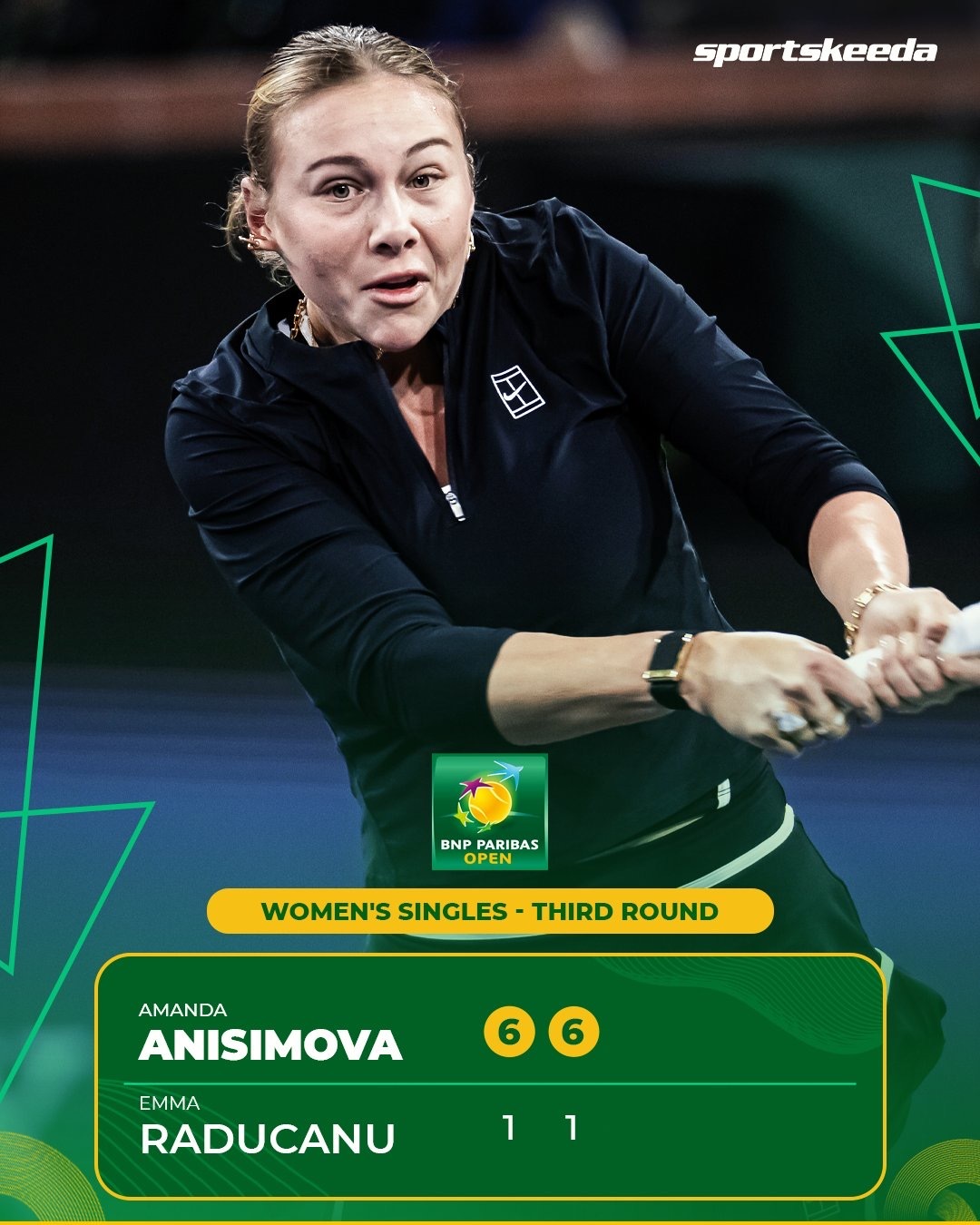 早上好，挑一些有代表性的印第安维尔斯第三轮赛果说说：阿尼西莫娃光速下班，52分钟