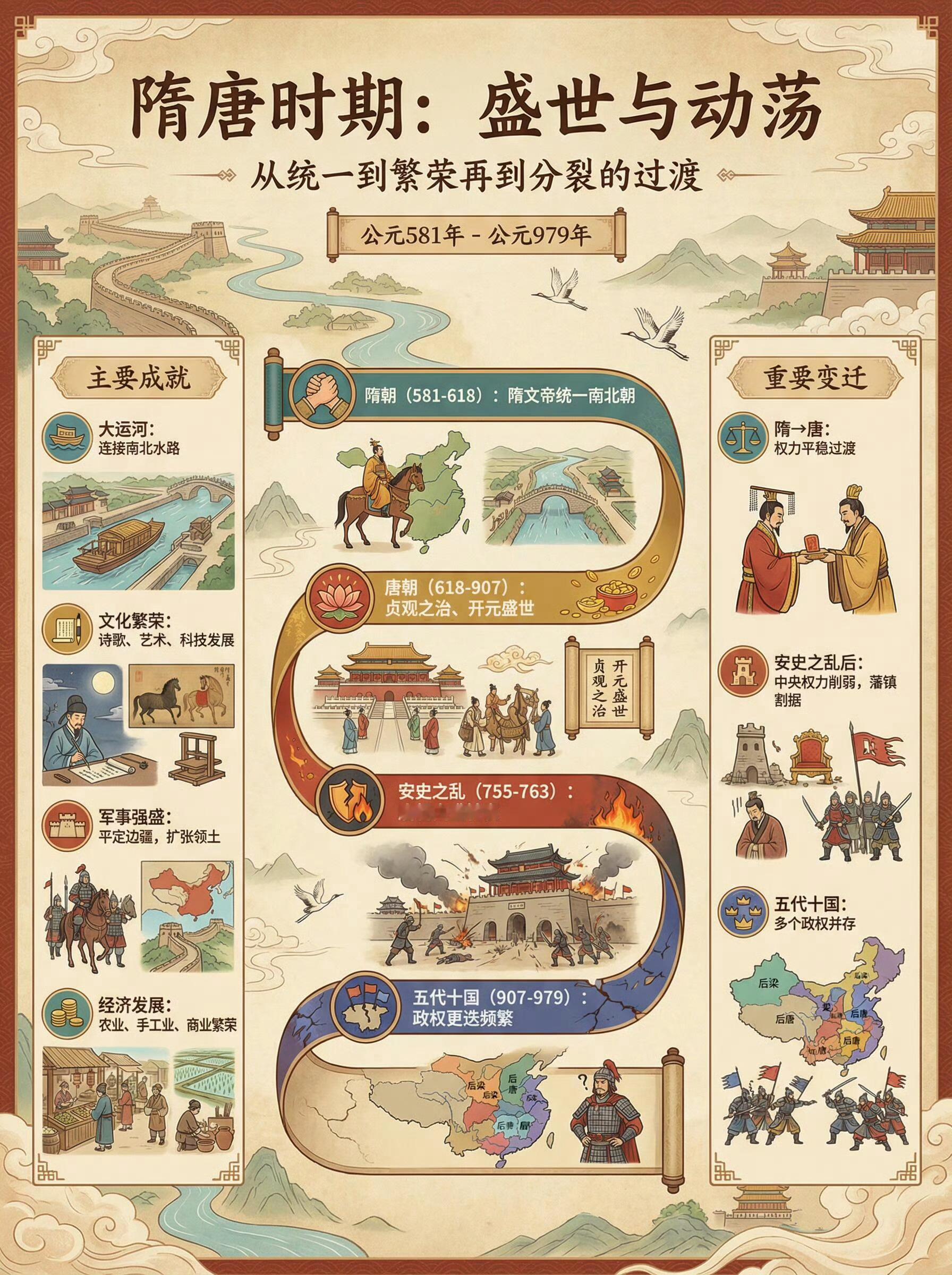 隋唐时期到五代十国的动荡。 