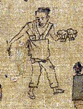 名画《清明上河图》，故宫博物院藏。

五米多长的画卷，画了八百多个人物，有挑担的