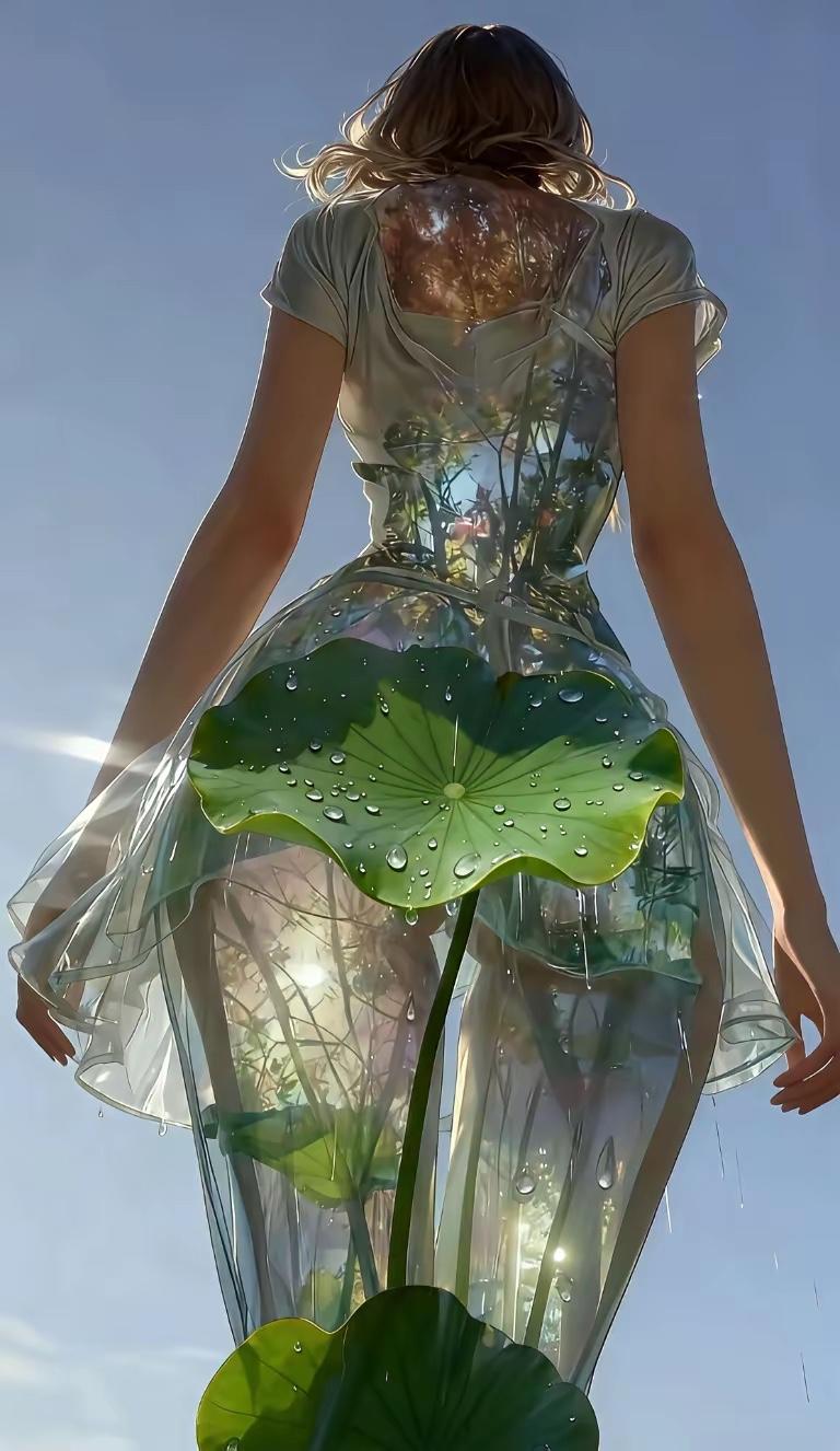 秋日暖阳下，梦幻树叶裙真的绝了！就像日本艺术家Momotsuki用鲜花绿叶做的“