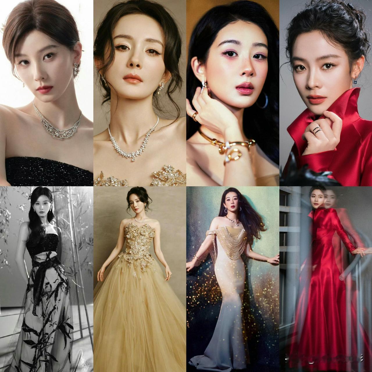 百花奖四大女明星造型出图，各有风情。刘诗诗黑纱水墨礼服，温婉雅致，国风氛围感拉满