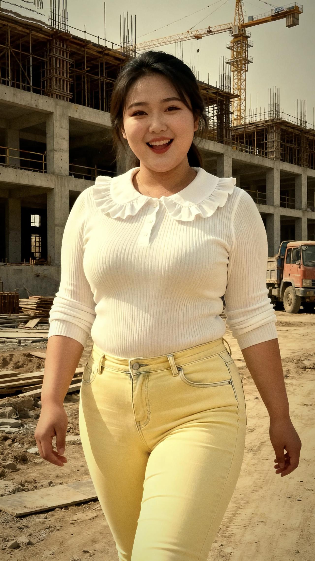 哥哥，我来工地看你了，一定要注意安全，多吃点饭，我还等着你娶我呢工地上的笑容 我