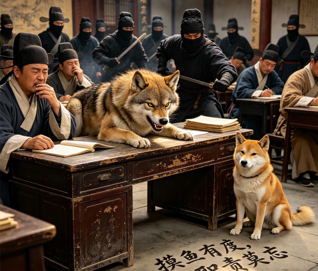 江湖怪谈•荒诞志113

摸鱼兽·肆：官府有“摸鱼兽”，形如猫，日卧公案，不捕鼠