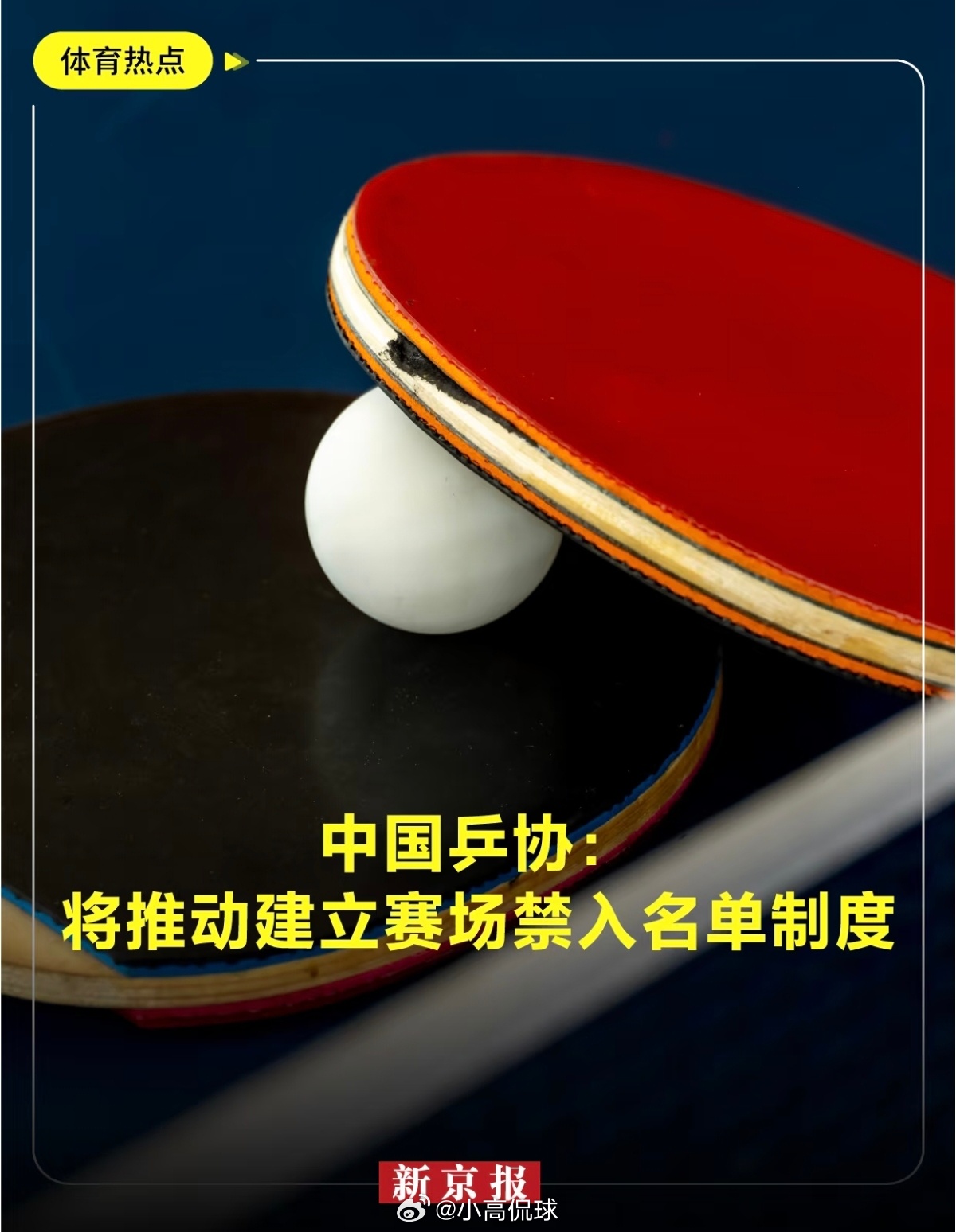 国乒将建立赛场禁入名单制度 中国乒协发布新规，将推动建立赛场禁入名单制度，针对赛
