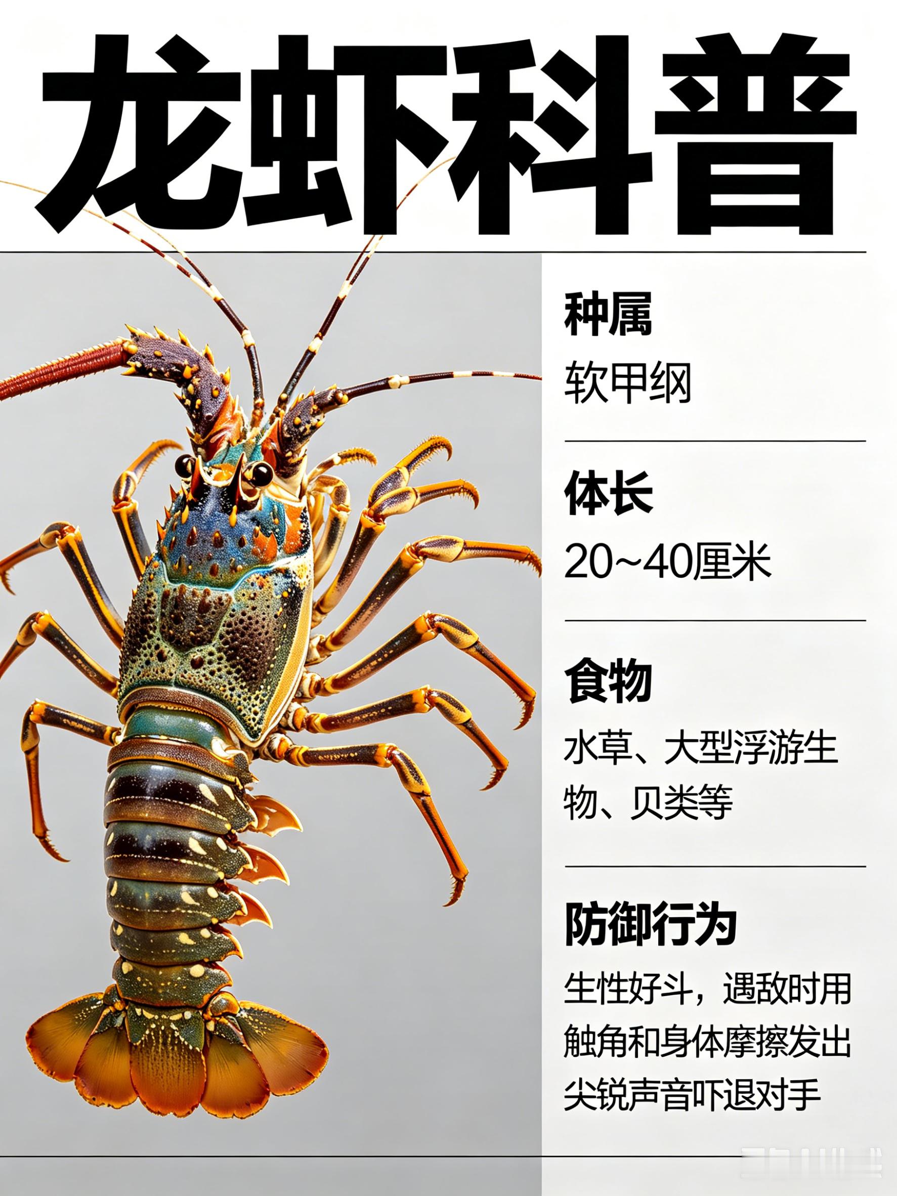 海洋朋友圈 龙虾海洋档案种　属：软甲纲体　长：20～40厘米食　物：水草、大型浮