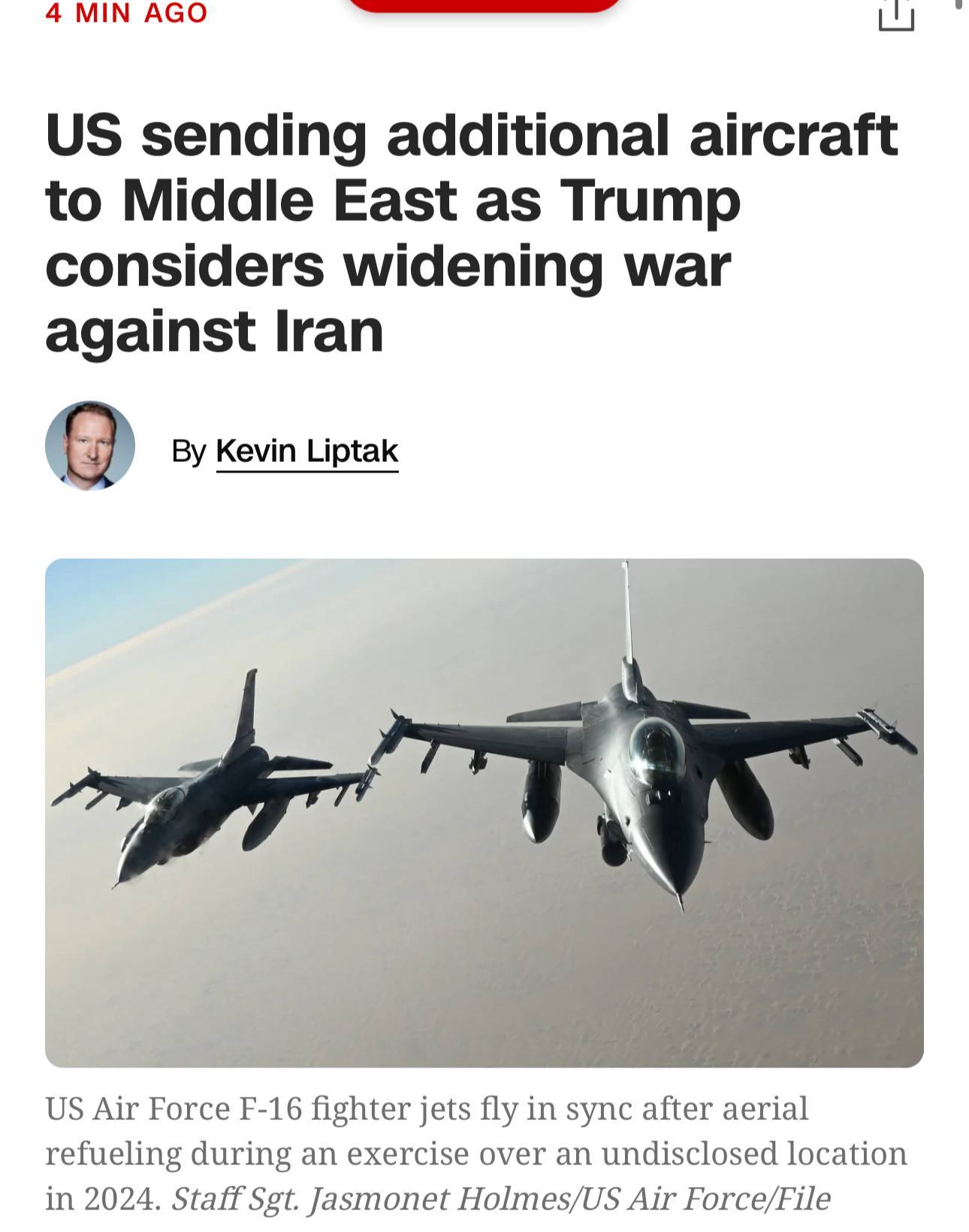 🇺🇸🇮🇷 CNN：美国计划从欧洲基地向中东部署更多F-16和F-35战斗