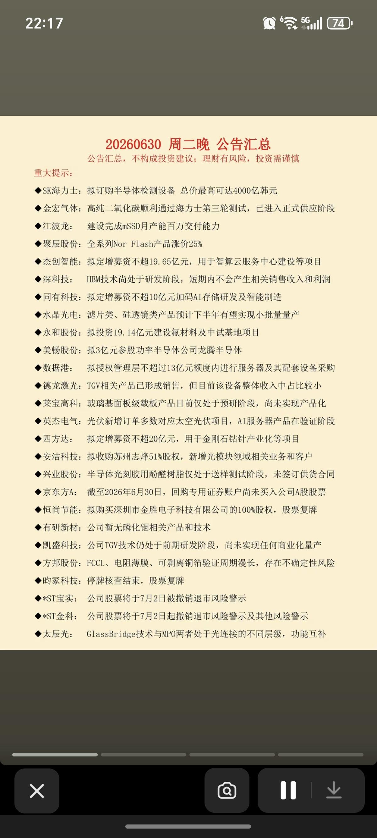 7.01周三  财经热点+上市公司公告汇总！

87家公司发布公告！
华恒生物：