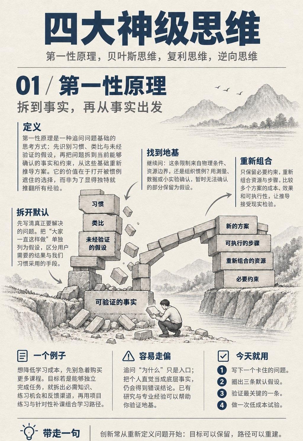 四大神级实用思维：第一性原理，贝叶斯思维，复利思维，逆向思维。