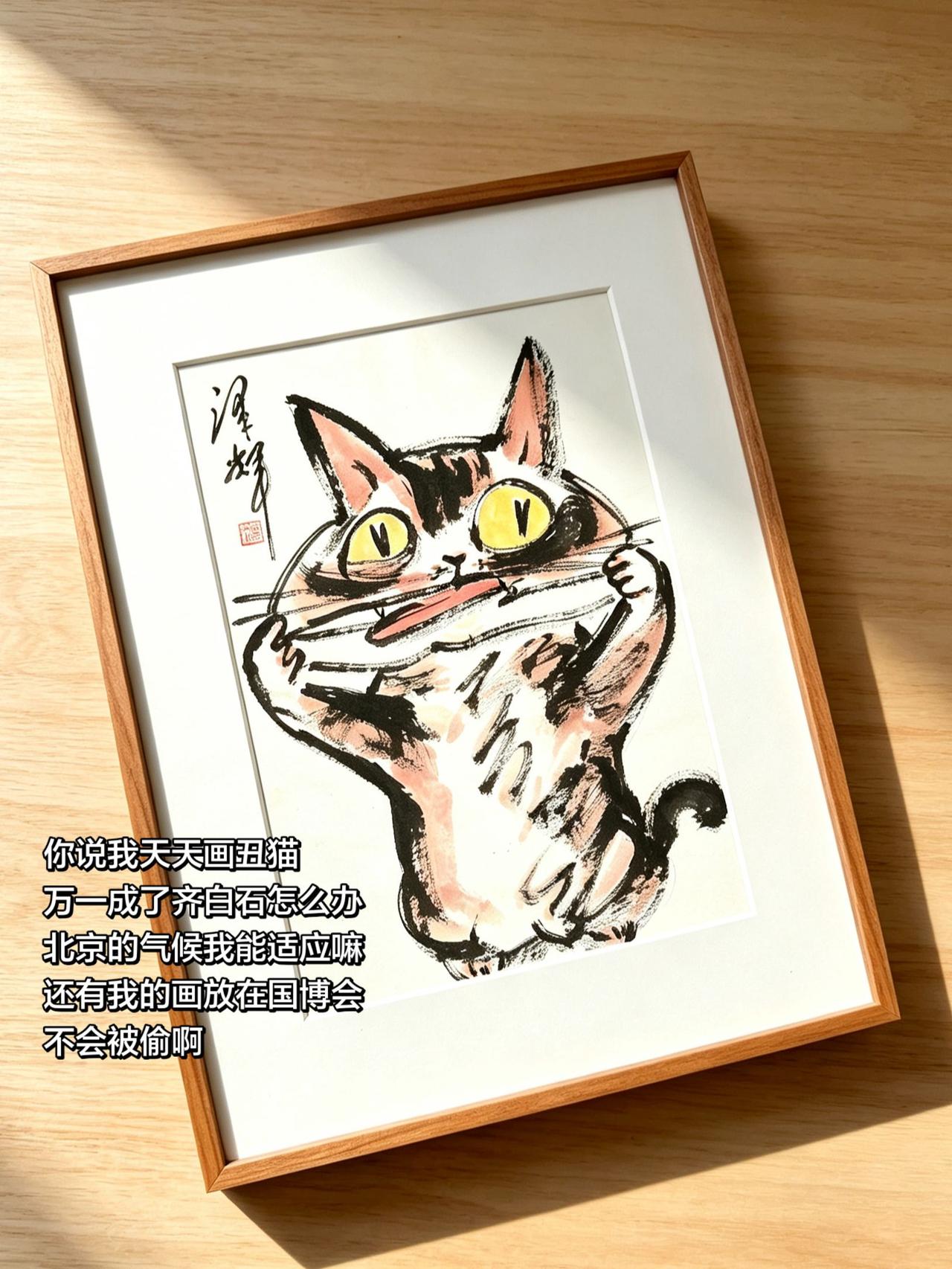 萌宠手绘 中国画猫猫 国画喵星人 萌宠国画 温泽辉潦草猫