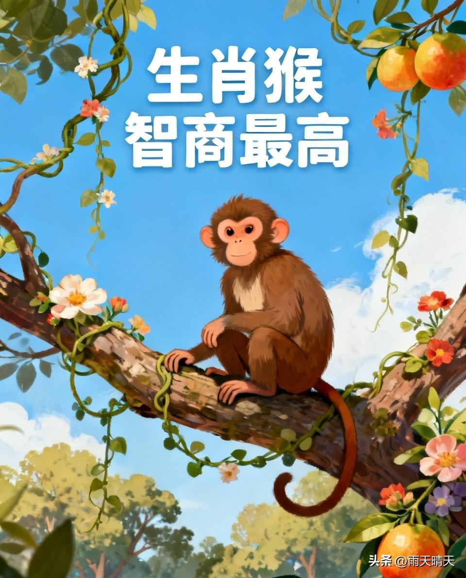十二生肖中生肖猴智商最高，属智商天花板，头脑反应极快，领悟力强，擅长举一反三， 