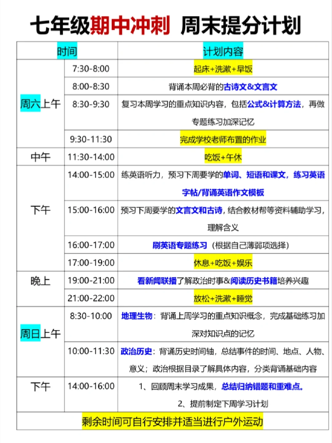 💯七下家长快监督孩子这样利用周末时间‼️