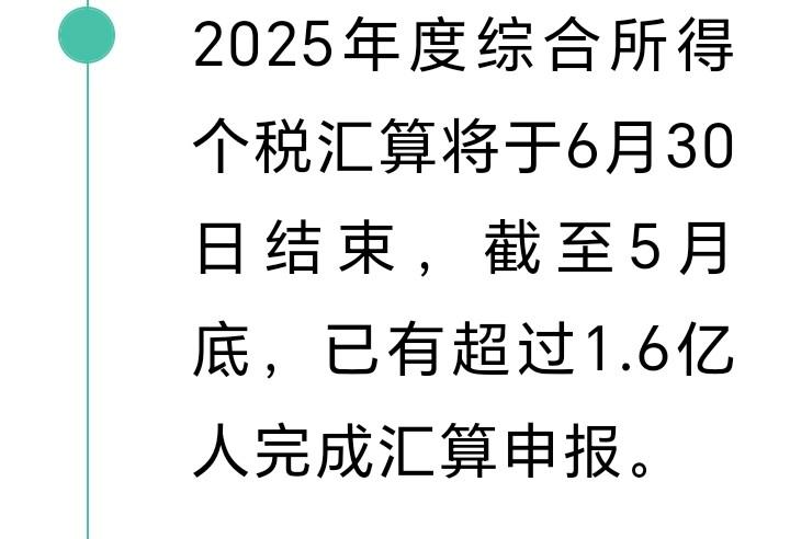 朋友们注意了，2025年综合所得个税汇算与6月30日结束，截止5月底已有超过1.