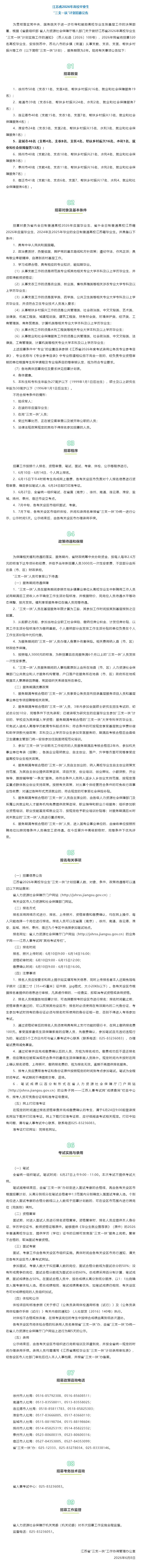 2026年江苏省“三支一扶”计划正式启动，全省共计招募320名高校毕业生前往基层